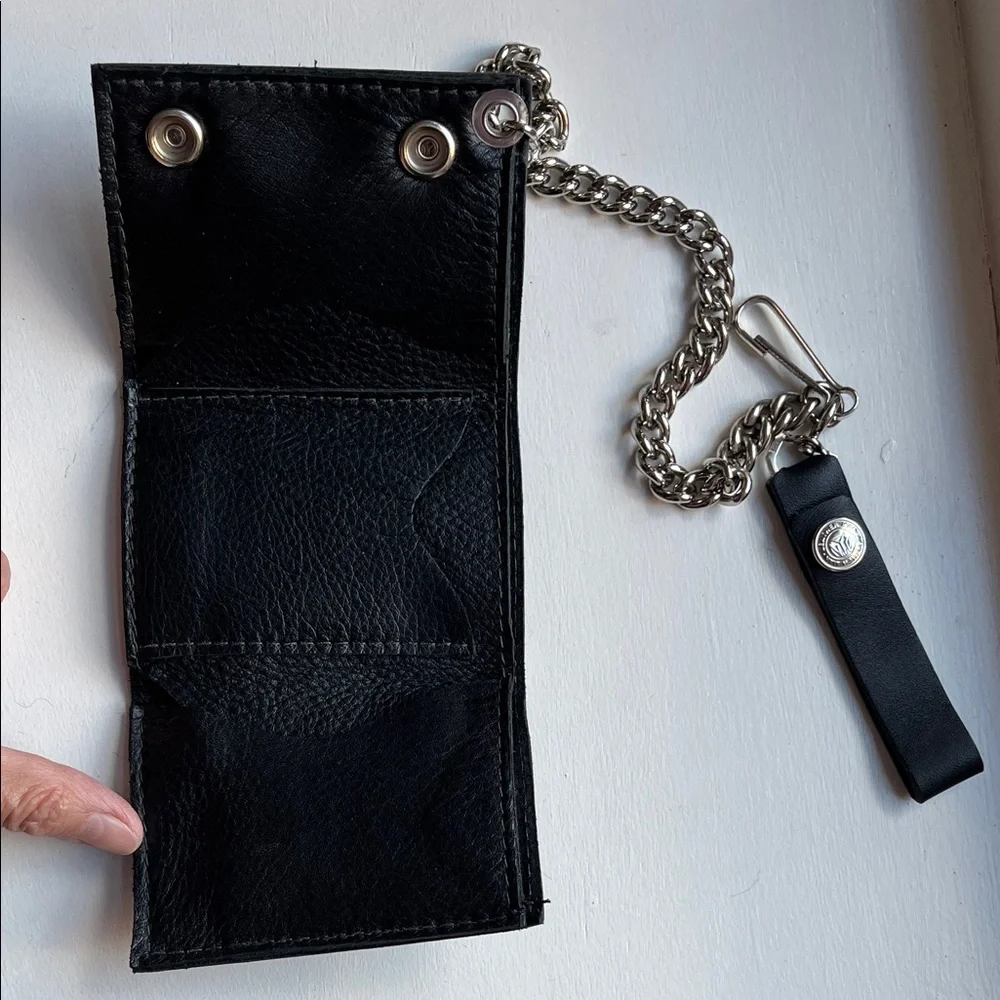 Black Wallet with Chain and Silver Accents